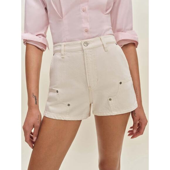 NWT REFORMATION Blake High Waist Utility Denim Shorts in Fior Di Latte White 28 - Picture 1 of 4